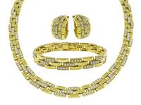 Estate Cartier 12.00ct Diamond Gold Necklace Bracelet and Earrings Set