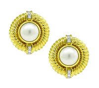 Estate David Yurman Pearl 0.50ct Diamond Pearl Gold Earrings