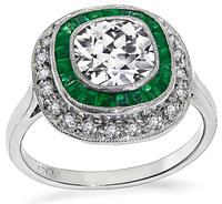 Estate 1.40ct Diamond Emerald Engagement Ring