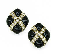 Estate 4.00ct Diamond Enamel Gold Earrings