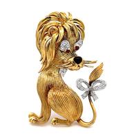 Estate Diamond Ruby Onyx Gold Lion Pin