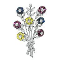 Estate 1.00ct Diamond 1.00ct Ruby 1.25ct Blue and Yellow Sapphire Pin