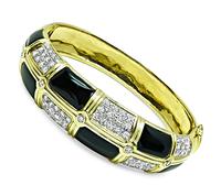 Estate 3.50ct Diamond Onyx Gold Bangle