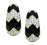 Estate 3.00ct Diamond Onyx Gold Earrings