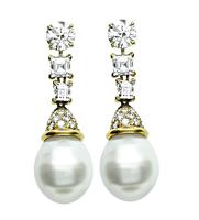 Estate 3.64ct Diamond Pearl Drop Earrings