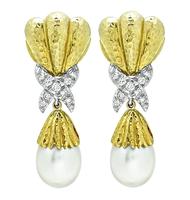 Estate 0.50ct Diamond Pearl Gold Day and Night Earrings