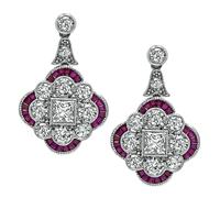 Estate 2.87ct Diamond 1.22ct Ruby Earrings