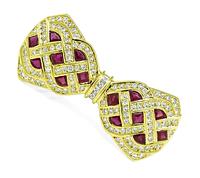 Estate 2.92ct Ruby 2.05ct Diamond Gold Bow Pin