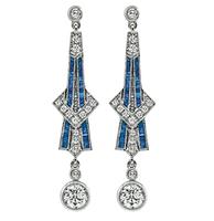 Art Deco Style 1.90cttw Diamond 0.83ct Sapphire Drop Earrings