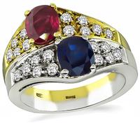 Estate 1.00ct Sapphire 1.00ct Ruby 0.95ct Diamond Ring