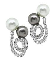 Estate 3.70ct Diamond South Sea Pearl Earrings