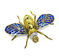 Estate Diamond Enamel Gold Plique-a-jour Bee Pin