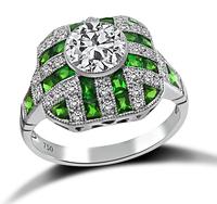 Art Deco Style GIA Certified 0.88ct Diamond Tsavorite Engagement Ring