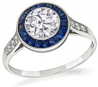 Estate GIA Certified 0.92ct Diamond Sapphire Engagement Ring