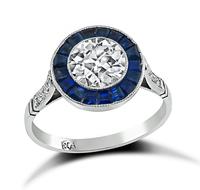 Estate GIA Certified 0.93ct Diamond Sapphire Halo Engagement Ring