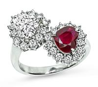Estate GIA 1.10ct Burma Ruby 1.02ct Diamond Heart Ring