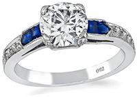 Estate GIA Certified 1.14ct Diamond Sapphire Engagement Ring