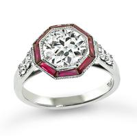 Estate GIA Certified 1.58ct Diamond Ruby Engagement Ring