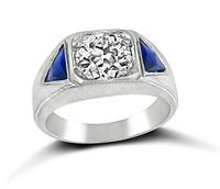 Estate GIA Certified 1.64ct Diamond Sapphire Men's Ring