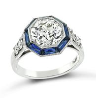 Estate GIA Certified 1.80ct Diamond Sapphire Engagement Ring