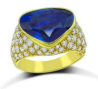 Estate GIA Certified 7.00ct Sapphire 2.50ct Diamond Gold Ring