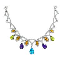 Estate 29.00ct Multi Color Gemstone 2.00ct Diamond Gold Necklace