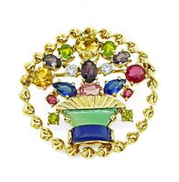 Estate Multi Color Gemstone Gold Pin / Pendant