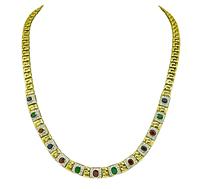 Estate 6.50ct Multi Color Precious Stone Gold Necklace