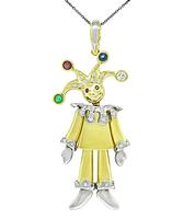 Estate Multi Precious Gemstone Diamond Gold Clown Pendant