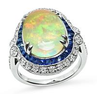 Estate Opal 1.00ct Sapphire 0.60ct Diamond Gold Ring