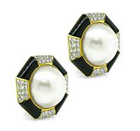 Estate 1.90ct Diamond Onyx Pearl Earrings