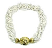 Estate Gold Candy Wrapper Clasp Multi Strand Pearl Necklace