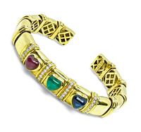 Estate 7.50ct Ruby Emerald and Sapphire 0.50ct Diamond Gold Bangle