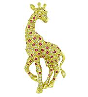 Estate 1.15ct Ruby 0.80ct Diamond Gold Giraffe Pin/Pendant