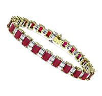 Estate 19.00ct Ruby 1.90ct Diamond Two Tone Gold Bracelet