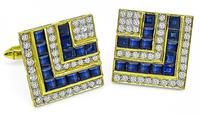 Estate 3.00ct Sapphire 2.20ct Diamond Gold Cufflinks