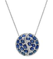 Estate 18.43ct Sapphire 0.75ct Diamond Round Pendant Necklace