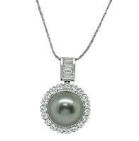 Estate 1.30ct Diamond South Sea Pearl Gold Pendant