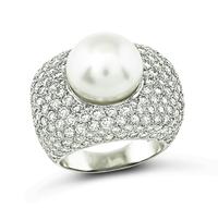 Estate South Sea Pearl 4.50ct Diamond Gold Ring