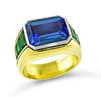 Estate 12.00ct Tanzanite Green Tourmaline Gold Ring