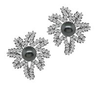Estate Tiffany & Co Pearl 4.00ct Diamond Fireworks Earrings