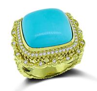 Estate Sleeping Beauty Turquoise 1.50ct Diamond Gold Ring
