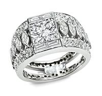 1950s 1.29ct Center Diamond 2.00ct Side Diamond Platinum Ring