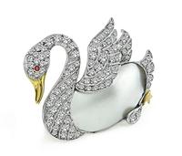 Vintage Mother of Pearl 1.50ct Diamond Swan Pin