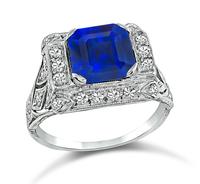 Art Deco 2.87ct Ceylon Sapphire 0.60ct Diamond Engagement Ring