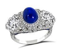 Vintage AGL and GIA 2.91ct Kashmir No Heat Sapphire GIA 1.46ct and 1.45ct Diamond Ring