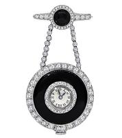 Art Deco 3.80ct Diamond Onyx Pocket Watch / Pin
