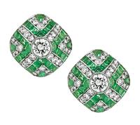 Art Deco 3.75ct Diamond 1.75ct Emerald Earrings