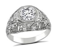 Art Deco GIA Certified 0.91ct Diamond Engagement Ring