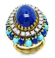 Vintage Lapis 1.50ct Diamond Turquoise Gold Ring